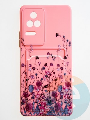 Накладка силиконовая Summer с кардхолдером для Poco F4 розовая - фото 59044