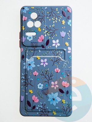 Накладка силиконовая Summer с кардхолдером для Poco F4 синяя - фото 59045