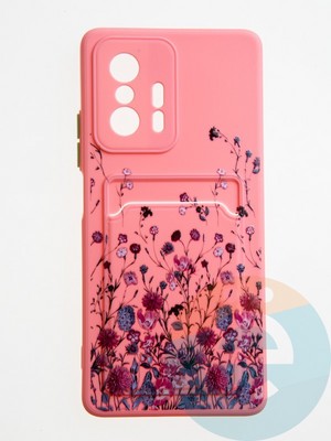 Накладка силиконовая Summer с кардхолдером для Xiaomi Mi 11T розовая - фото 59295