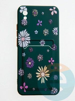 Накладка силиконовая Summer с кардхолдером для Xiaomi Redmi 9A зеленая - фото 59355