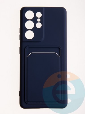Накладка Soft touch с кармашком для Samsung Galaxy S21 Ultra синяя - фото 61566