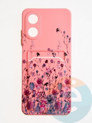 Накладка силиконовая Summer с кардхолдером для Oppo A17 розовая - фото 62122