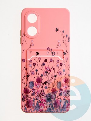 Накладка силиконовая Summer с кардхолдером для Oppo A17K розовая - фото 62140