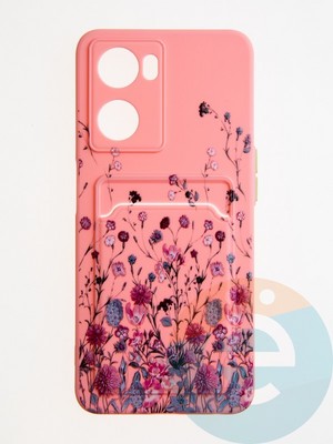 Накладка силиконовая Summer с кардхолдером для Oppo A57S розовая - фото 62158