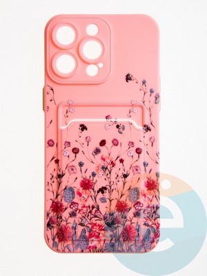 Накладка силиконовая Summer с кардхолдером для Apple iPhone 15 Pro Max розовая - фото 62540