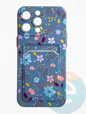 Накладка силиконовая Summer с кардхолдером для Apple iPhone 15 Pro Max синяя - фото 62542