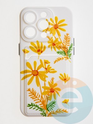 Накладка силиконовая Summer с кардхолдером для Apple iPhone 15 Pro бежевая - фото 62546