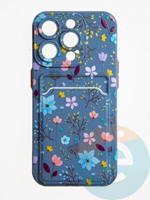 Накладка силиконовая Summer с кардхолдером для Apple iPhone 15 Pro синяя - фото 62551