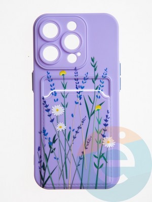 Накладка силиконовая Summer с кардхолдером для Apple iPhone 15 Pro сиреневая - фото 62553