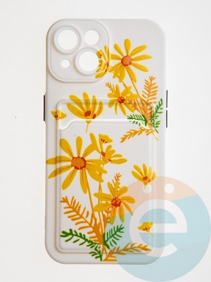 Накладка силиконовая Summer с кардхолдером для Apple iPhone 15 бежевая - фото 62565