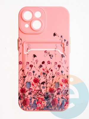 Накладка силиконовая Summer с кардхолдером для Apple iPhone 15 розовая - фото 62567