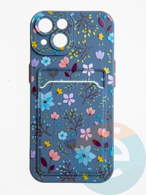 Накладка силиконовая Summer с кардхолдером для Apple iPhone 15 синяя - фото 62569
