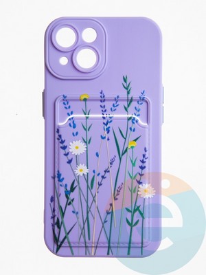 Накладка силиконовая Summer с кардхолдером для Apple iPhone 15 сиреневая - фото 62571