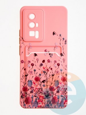 Накладка силиконовая Summer с кардхолдером для Poco F5 Pro розовая - фото 62577