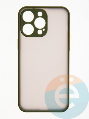 Накладка пластиковая с силиконовой окантовкой с защищенной камерой для iPhone 15 Pro Max хаки - фото 62644