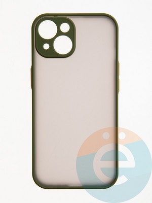 Накладка пластиковая с силиконовой окантовкой с защищенной камерой для iPhone 15 хаки - фото 62653