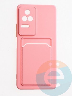 Накладка силиконовая Winter с кардхолдером для Poco F4 розовая - фото 62863