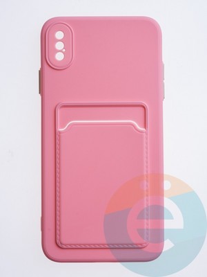 Накладка силиконовая Winter с кардхолдером для Apple iPhone XS Max розовая - фото 63152