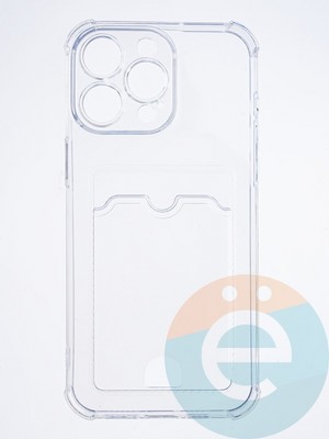 Накладка силиконовая с кардхолдером и усиленными углами для Apple iPhone 15 Pro Max прозрачная - фото 63848