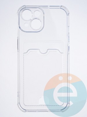 Накладка силиконовая с кардхолдером и усиленными углами для Apple iPhone 15 прозрачная - фото 63850