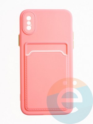Накладка силиконовая Winter с кардхолдером для Apple iPhone X/XS розовая - фото 64773