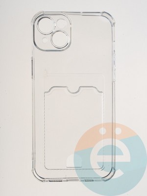 Накладка силиконовая с кардхолдером и усиленными углами для Apple iPhone 15 Plus прозрачная - фото 64868