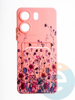 Накладка силиконовая Summer с кардхолдером для Xiaomi Redmi 13C розовая - фото 65737